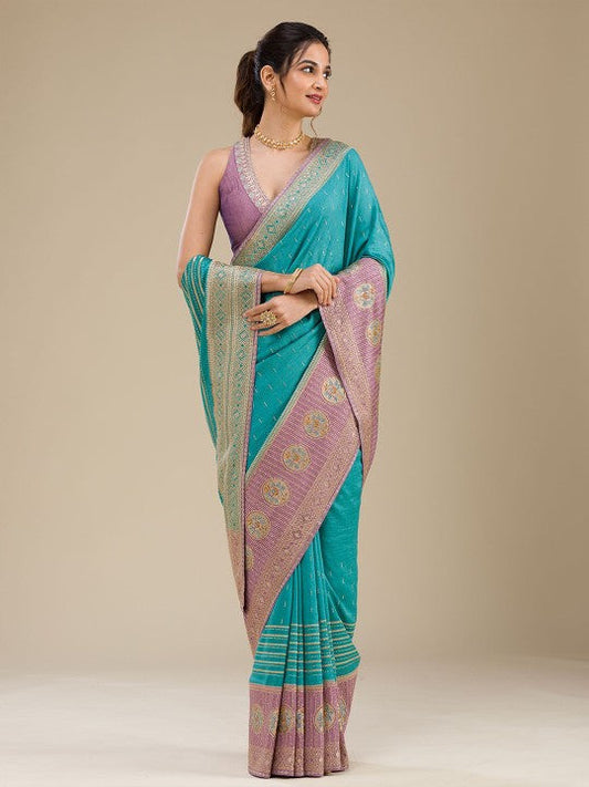 Festive Beads and Stones Zari Saree