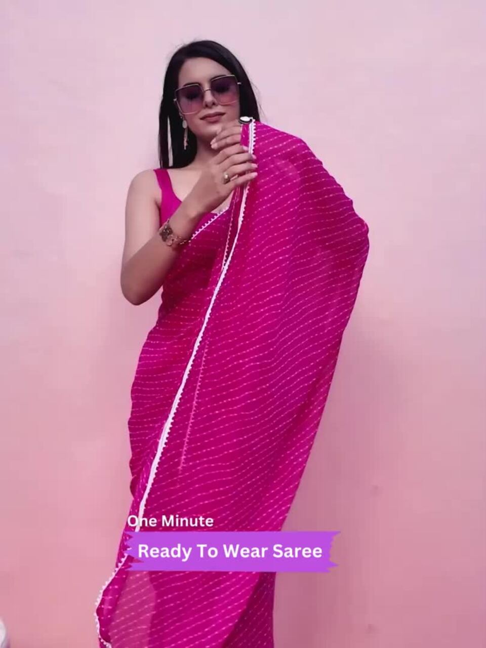 Festive Striped Ready to Wear Leheriya Saree
