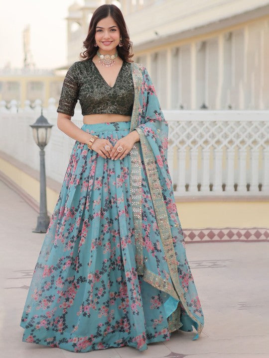Festive  Sequinned Ready to Wear Lehenga & Unstitched Blouse With Dupatta