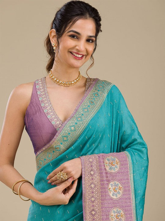Festive Beads and Stones Zari Saree
