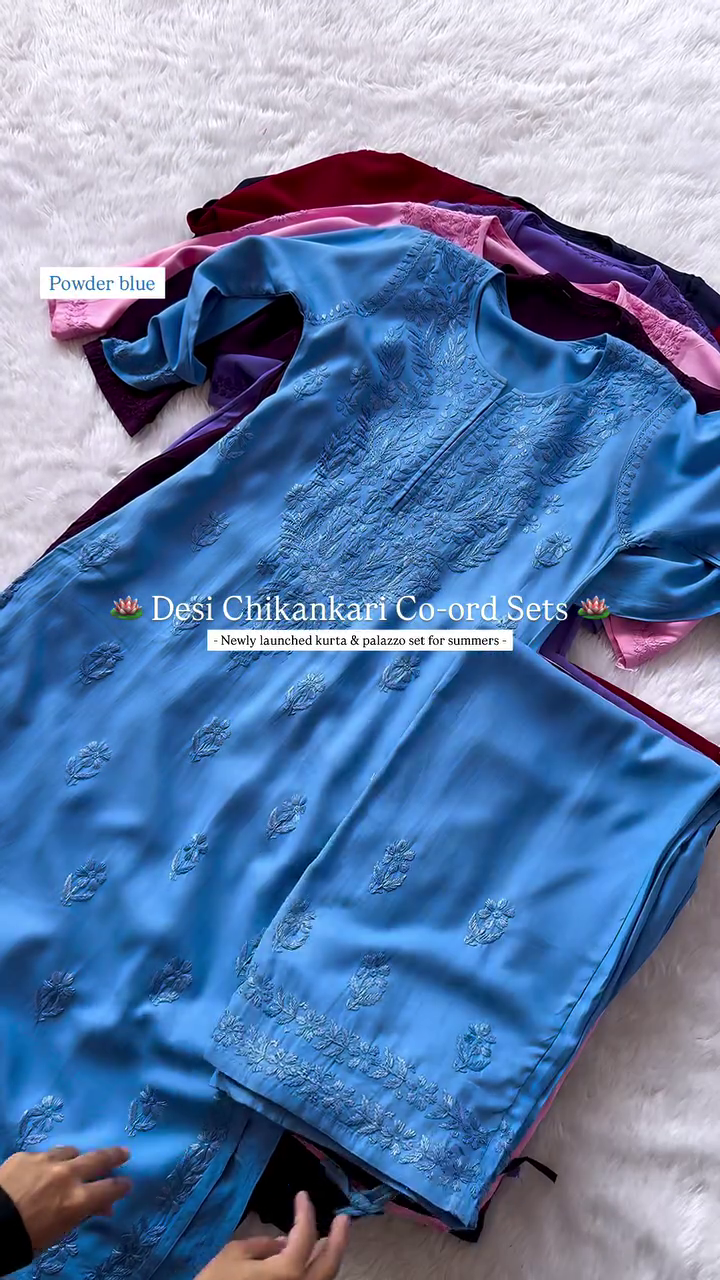 Festive Sp Lucknowi Chikankari Rayon Long Top Sky Blue