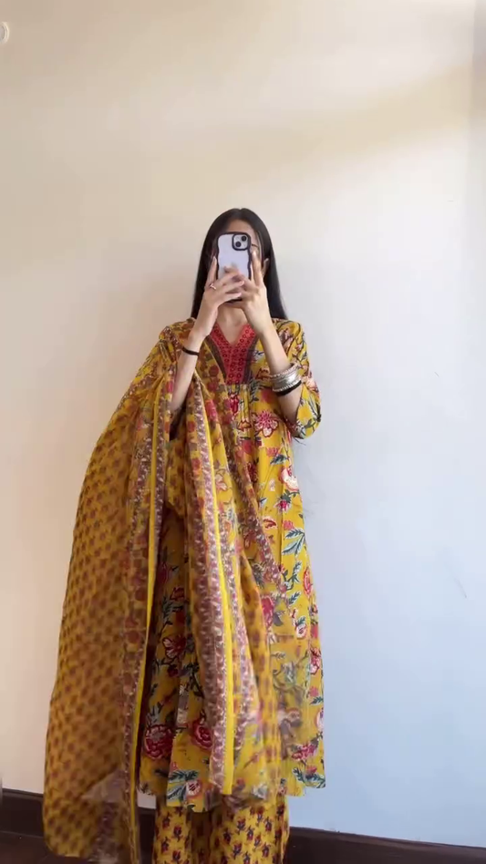 Festive Sp Festive Arrival Georgette Pattel Yellow Floral Dress