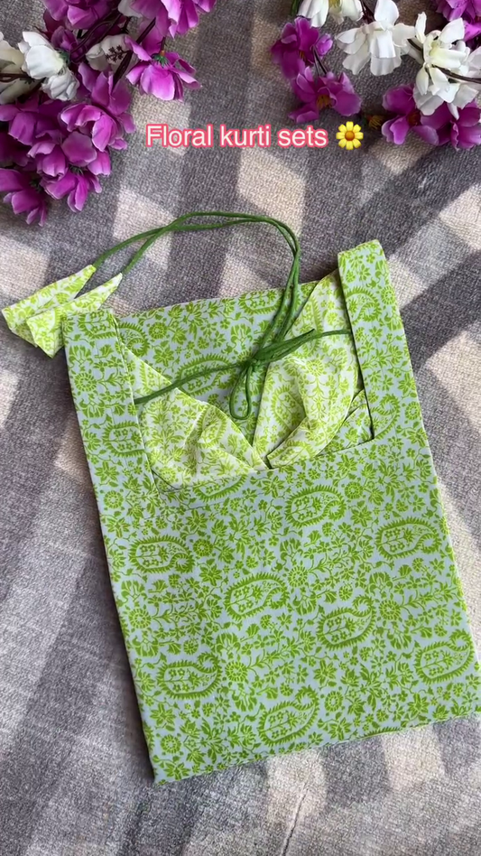 Festive Sp Summer Special Pure Cotton Kurti Set Green