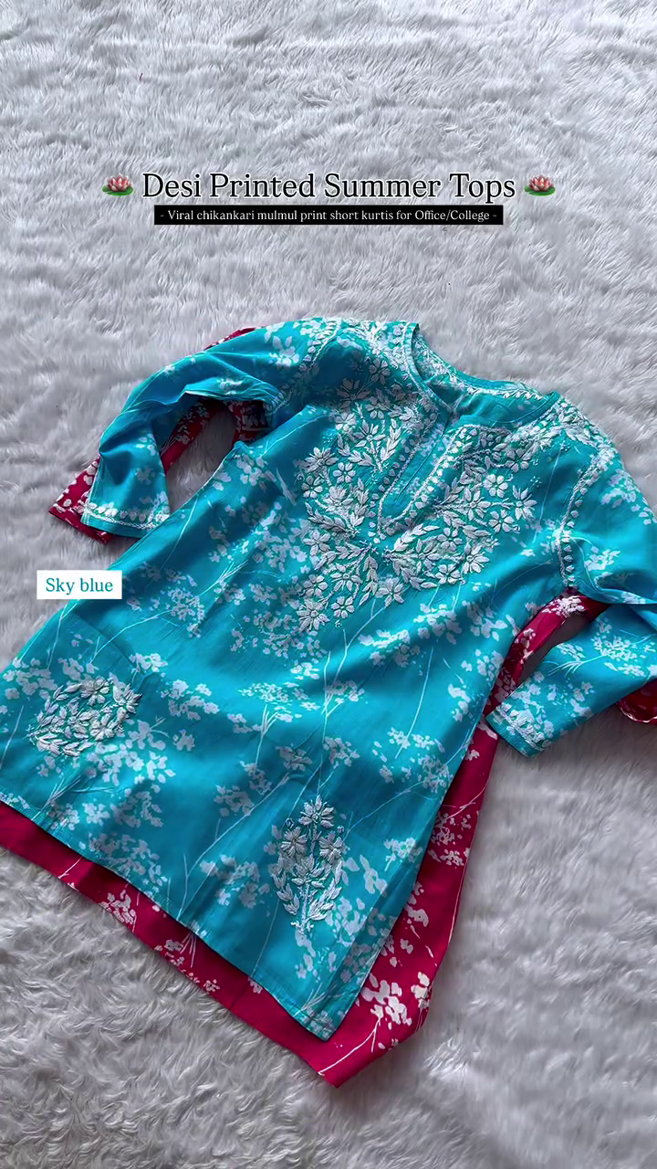 Festive Sp Lucknowi Chikankari Rayon Short Tops